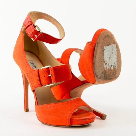 Jimmy Choo Leona Orange Nubuck Platform Sandals - Picture 4 of 9